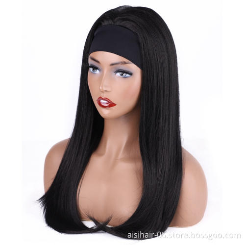 Wholesale cheap straight long wave 28inch brazillian attached good grip hair accessories synthetic headband wigs for black women